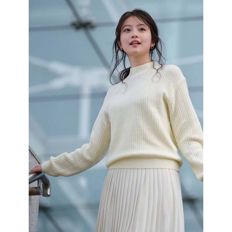 Áo len tăm nữ cổ 3 phân dòng Souffle Mock thời trang, quyến rũ của Uniqlo