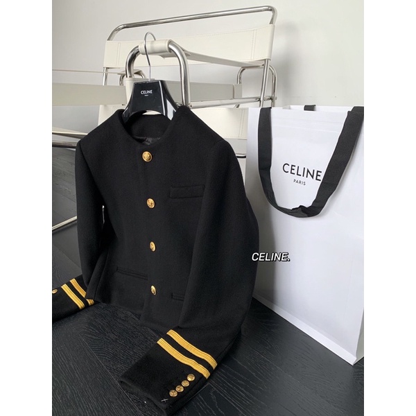 Áo khoác nữ cổ tròn thương hiệu thời trang Celine cao cấp chất liệu len