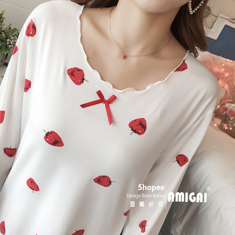 Bộ Đồ Ngủ Vải Lụa Tay Dài Kiểu Hàn Quốc Xinh Xắn Cho Nữ | BigBuy360 - bigbuy360.vn