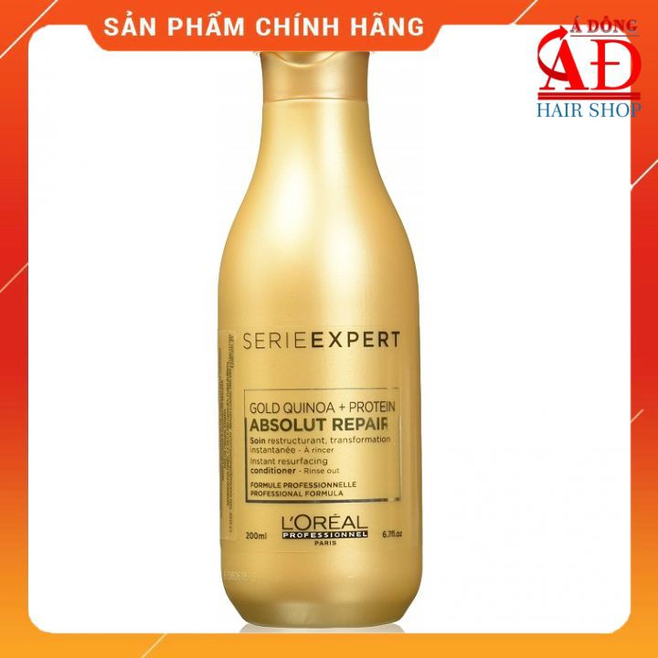 Dầu xả tóc phục hồi tóc hư tổn L'oreal Gold Quinoa + Protein Absolut Repair diêm mạch vàng 200ml