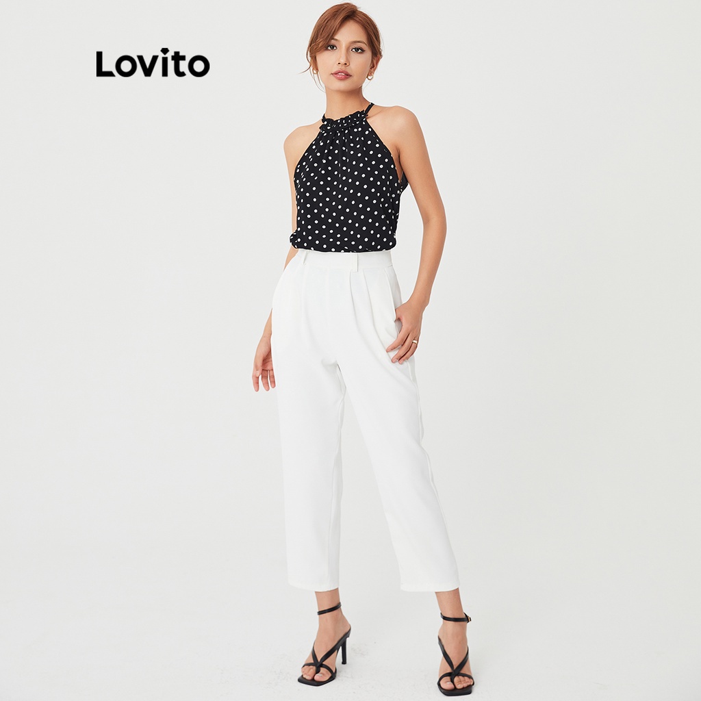 Áo Lovito cổ yếm chấm bi phong cách thanh lịch L27ED078 (màu đen)