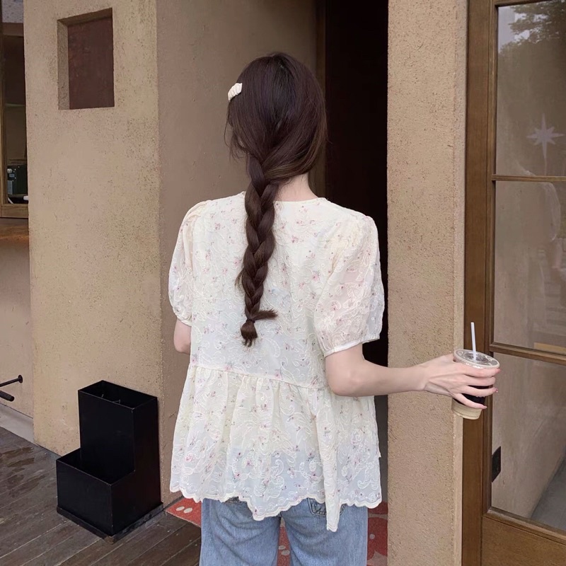 Áo hoa nhí tím vintage Quảng Châu cực xinhZb