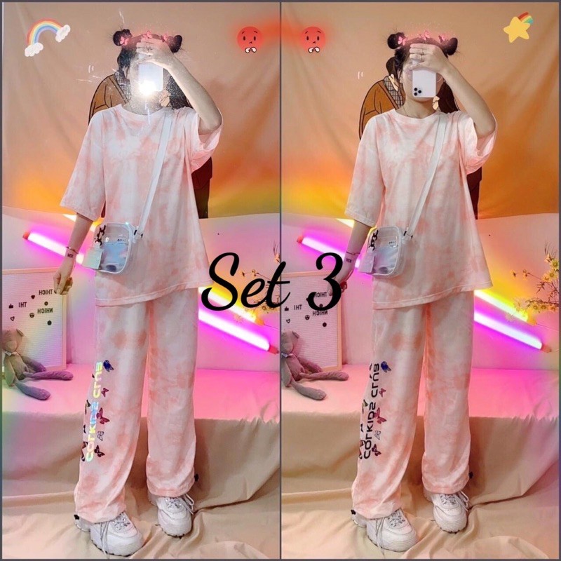 Set áo tiedye + quần long pant colkids phản quang unisex