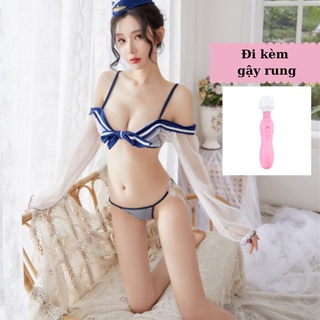 S01 - Cosplay Bikini nội y trắng xanh họa tiết thủy thủ kèm chip đồng bộ
