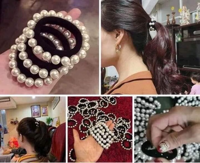 Chun buộc tóc đính hạt giả ngọc