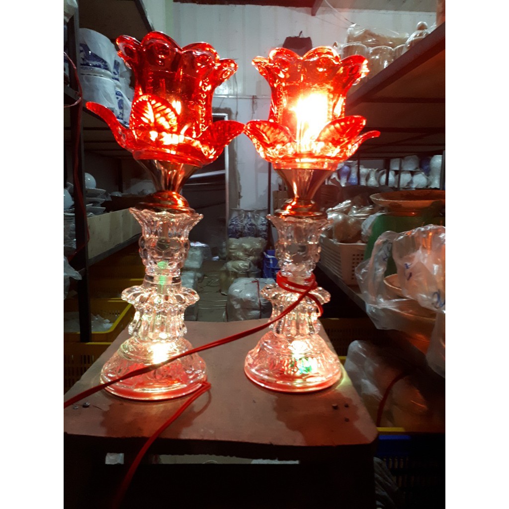 ĐÈN THỜ HOA THỦY TINH PHA LÊ ĐỔI MẦU CAO CẤP 35 CM