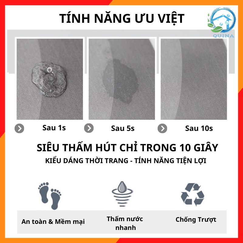 [Chính hãng] Thảm Lau Chân Chống Trượt Cao Cấp Thấm Hút Tốt Chất Liệu Vải Nappa Êm Ái An Toàn Cho Da 40x60cm QUINA QN001