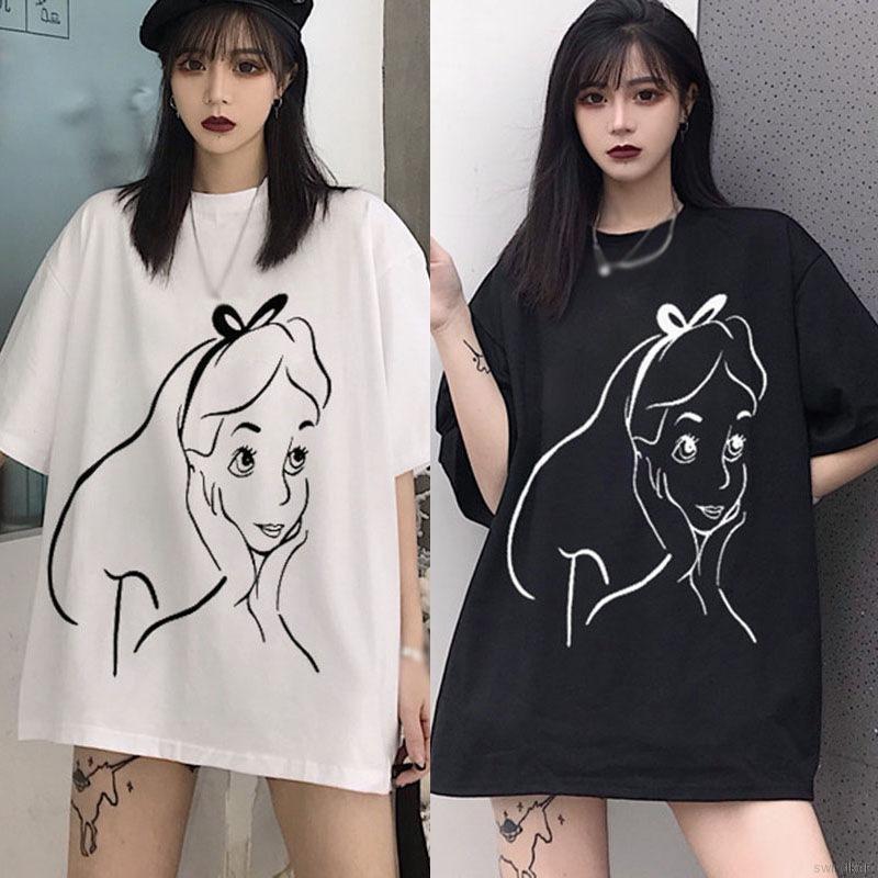 Áo thun tay ngắn in họa tiết hoạt hình phong cách Hàn Quốc dành cho nữ