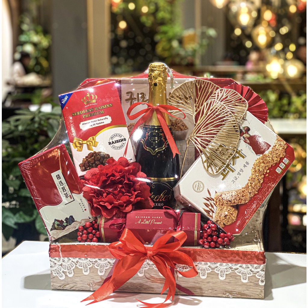 Giỏ Quà Tết Cao Cấp, Giỏ Quà Biếu, Quà Tết 2022, 2 Tone màu Vàng, Đỏ