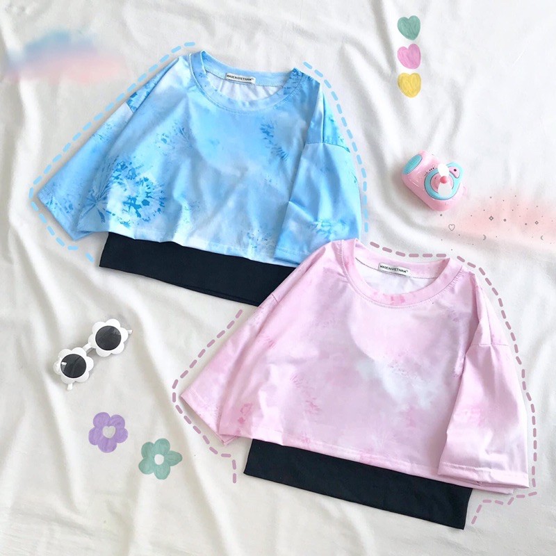 Áo Croptop Loang Trơn 3D Rộng Tay Lở Ảnh Thật