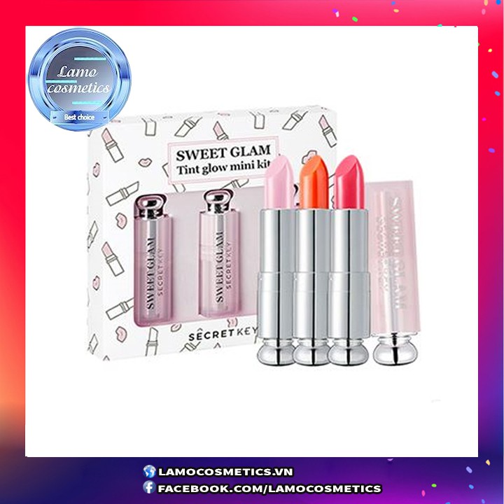 SON DƯỠNG CÓ MÀU SECRET KEY SWEET GLAM TINT GLOW MINI KIT SET 3 CÂY