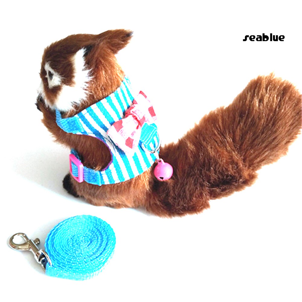Dây xích dạng áo họa tiết sọc đính nơ và chuông cho thỏ / hamster kèm dây dắt