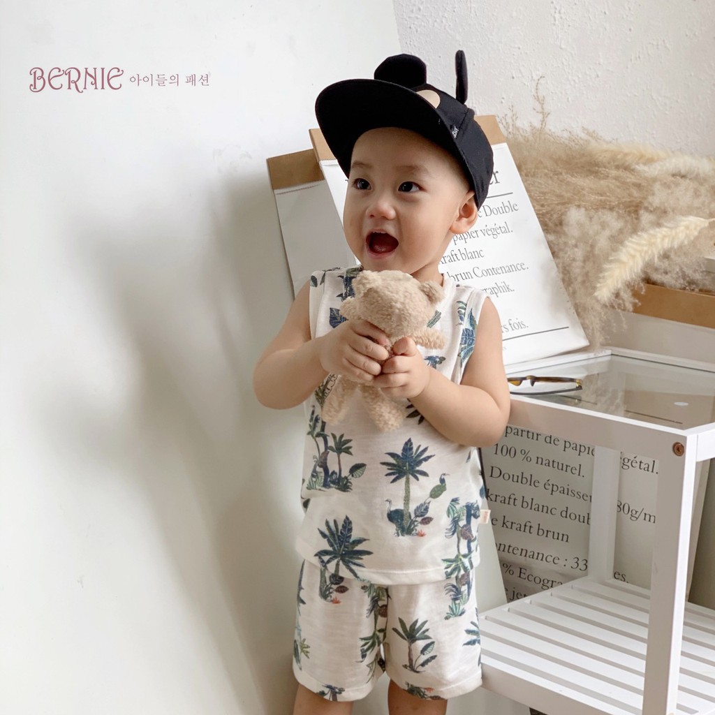 [Bernie kids]_Bộ balo cotton họa tiết cây dừa cho bé trai 8 -20kg