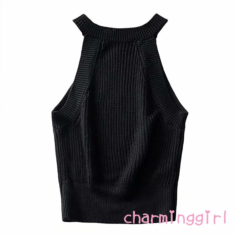 ◕‿◕Áo Croptop Dệt Kim Sát Nách Thiết Kế Trễ Vai Màu Sắc Đơn Giản