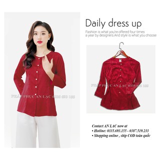 Set áo bà ba màu đỏ đô quý phái lụa gấm cao cấp không nhăn mặc rất mát và sang trọng