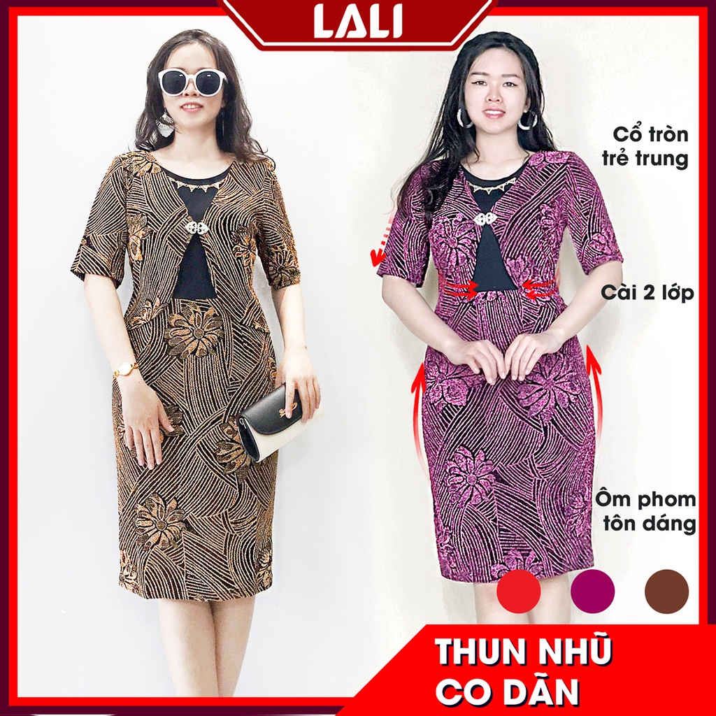 Váy trung niên thiết kế dự tiệc, Đầm trung niên dáng ôm tay lửng MS 71 Y