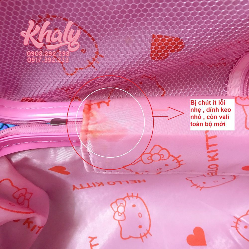 Vali kéo du lịch trẻ em 24'' hình mèo Hello Kitty tim nổi bằng nhựa cao cấp màu hồng nhạt (dính lỗi nhẹ SALE MẠNH)