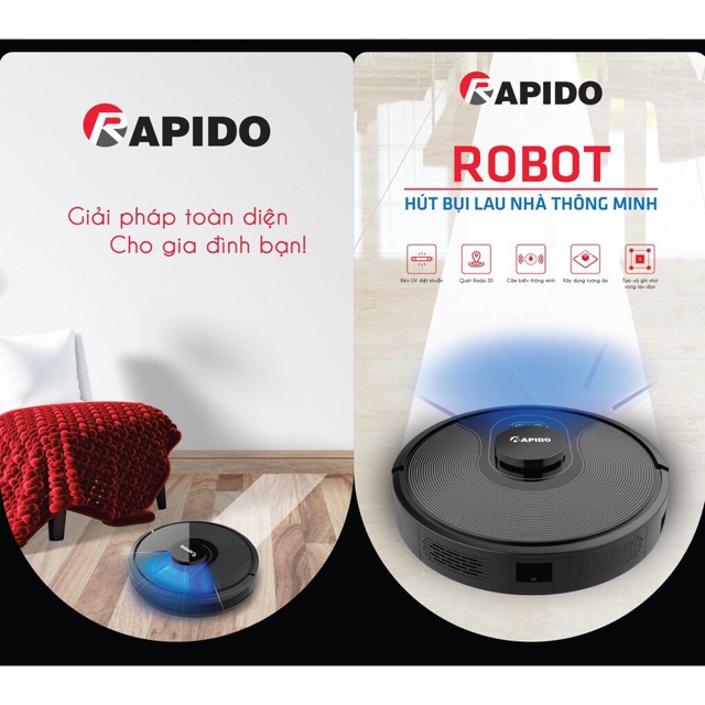 Robot hút bụi và lau nhà Rapido RR8, bảo hành 12 tháng