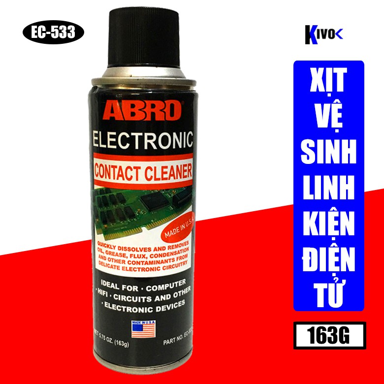 Bình Xịt Vệ Sinh Tiếp Điểm Mạch Điện Tử Abro Electronic EC-533 165g Mỹ - Xịt Chống Gỉ, Bảo Vệ Bo Mạch Linh Kiện Điện Tử