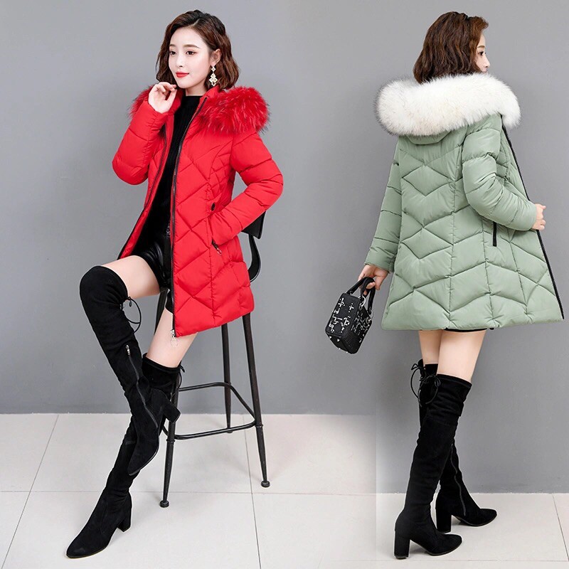 Áo phao mủ lông sọc chéo hàng order quảng châu