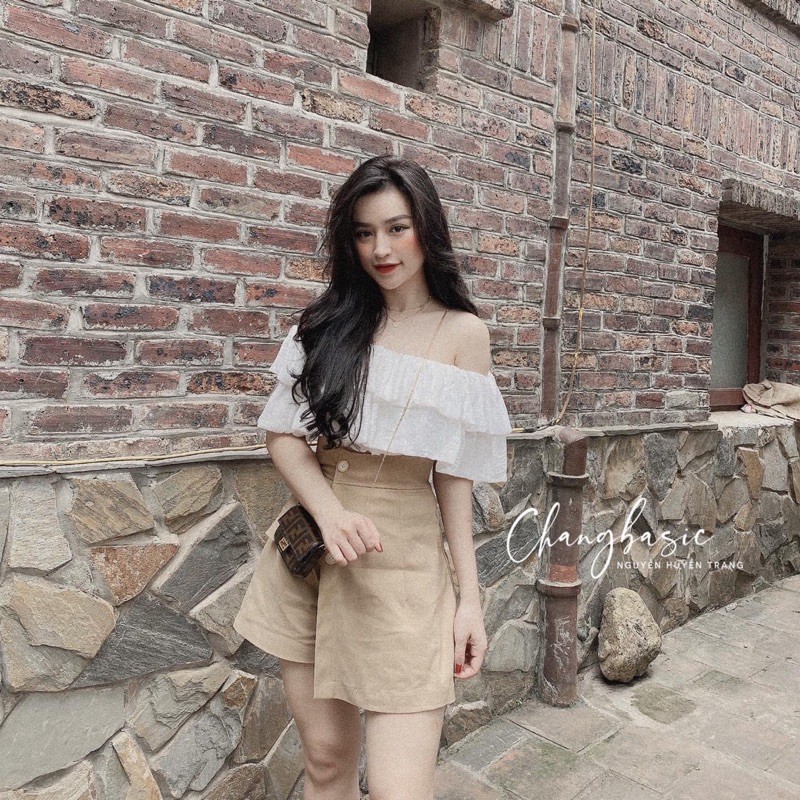 [Siêu Hot] Set Trễ Vai Áo Trắng Mix Chân Váy Kaki Có Ảnh Thật Kèm Video | BigBuy360 - bigbuy360.vn