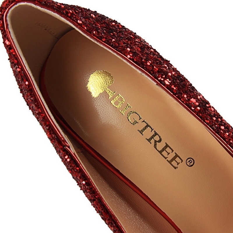 Giày cao gót BIGTREE 9219-12 9.5cm mũi nhọn miệng nông đính kim sa lấp lánh thời trang cao cấp cho nữ