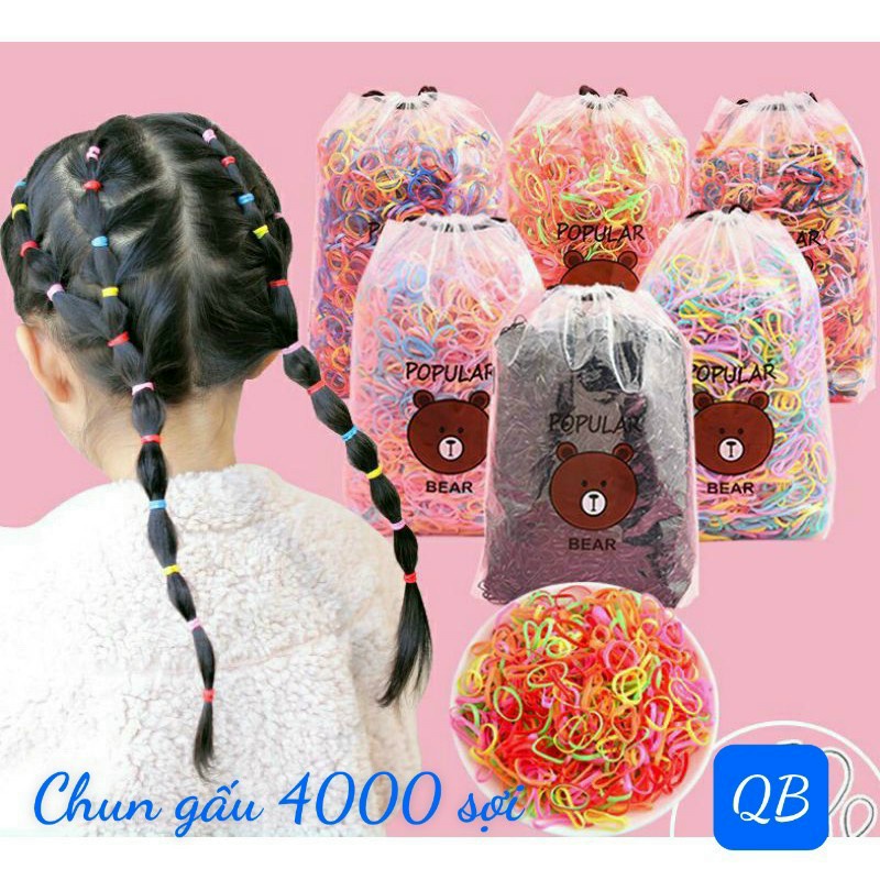 Túi Chun Buộc Tóc Bịch 4000 Chun Cho Bé Kèm Túi Gấu