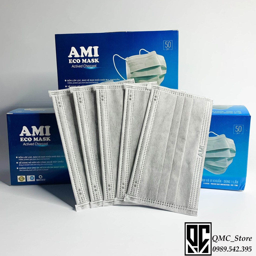 Khẩu trang y tế, Khẩu trang  Ami 4 lớp màu Xám chính hãng < Giảm Giá Sốc>- Hộp 50 cái #QMC | BigBuy360 - bigbuy360.vn