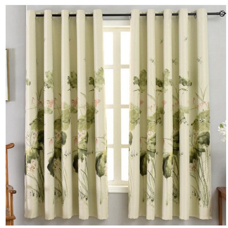 RÈM VẢI CAO CẤP - HOA SEN THƯ PHÁP ( CAO 2M)