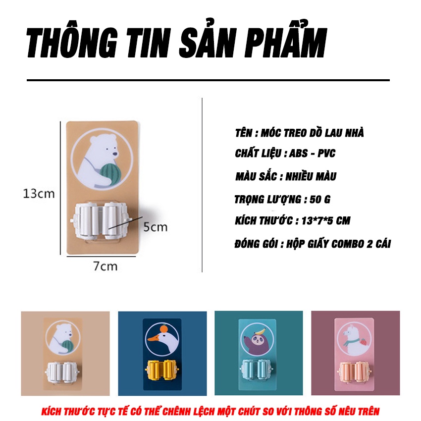 Combo 2 Móc Treo Chổi, Đồ Lau Nhà - Móc Dán Tường Hình Ngộ Nghĩnh -  Chịu Lực Tốt , Siêu Dính , Siêu Bền , Siêu Tiện Lợi