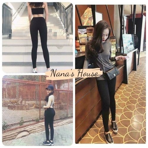Quần Legging Dáng Ôm F21 Kèm Túi Zip 🎁 Nana's House - FREESHIP 🎁 Skinny body màu đen trơn kiểu dáng basic
