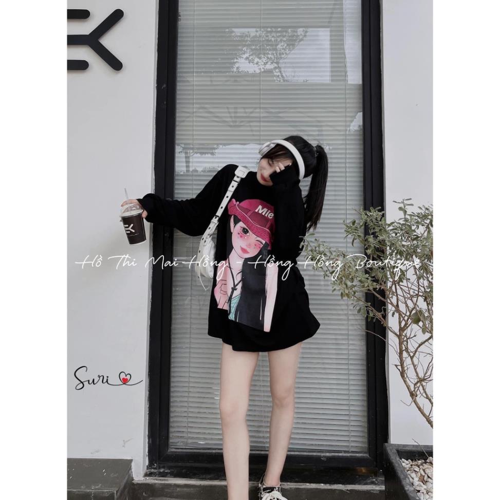 [ 𝐅𝐑𝐄𝐄 𝐒𝐇𝐈𝐏 ]  ÁO DÀI TAY IN HÌNH CÔ GÁI ĐỘI MŨ HỒNG