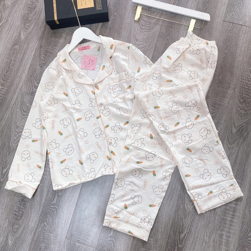 BỘ PIJAMA MẶC NHÀ ĐŨI XỐP ÁO DÀI QUẦN DÀI NỮ