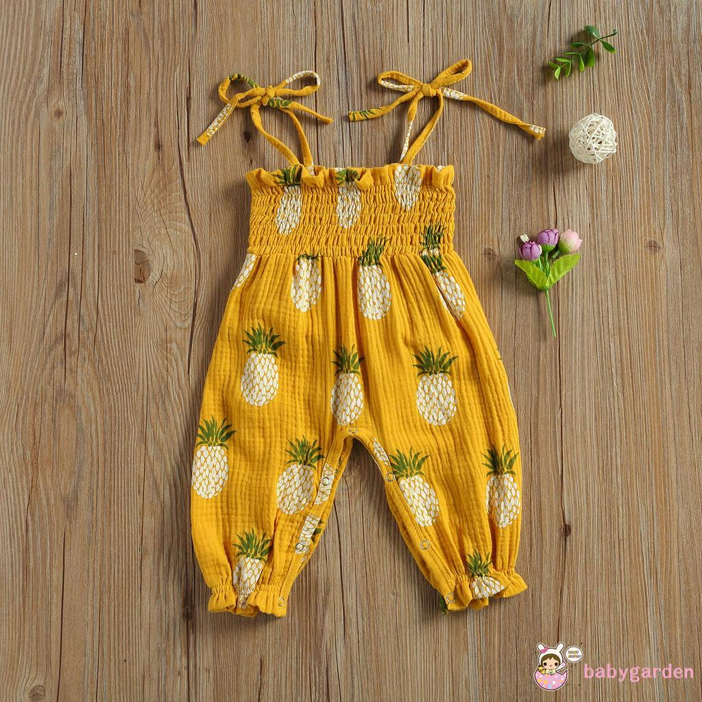 Áo Liền Quần Không Tay In Hình Quả Dứa / Hoa Xinh Xắn Đáng Yêu Cho Bé Gái