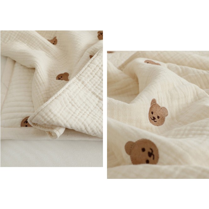 New Chăn Xô 6 Lớp Chezbebe Thêu Hình Gấu Shegomi