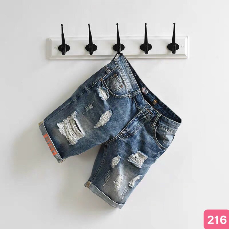Quần short đùi jean nam xanh đậm rách gối chất bò cao cấp co dãn 4 chiều cực đẹp, quần rin nam HD180 Có Nhiều Mẫu Mới