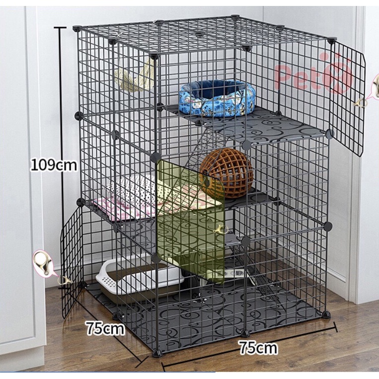 &lt; Tặng Dây Rút &gt; Combo Chuồng Mèo 3 tầng (3x2x2) - Tự lắp ghép bằng lưới sắt chắc chắn.