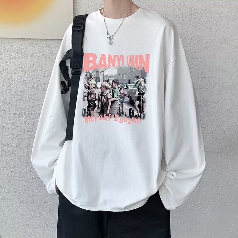 Áo Thun Tay Dài Dáng Rộng In Họa Tiết Hoạt Hình Phong Cách Hip Hop Đường Phố Hàn Quốc Thời Trang Cho Nam Và Nữ M-5XL