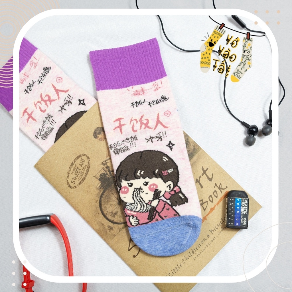 TẤT VỚ CỔ CAO HỌA TIẾT HOẠT HÌNH ĂN MÌ ĐỘC LẠ