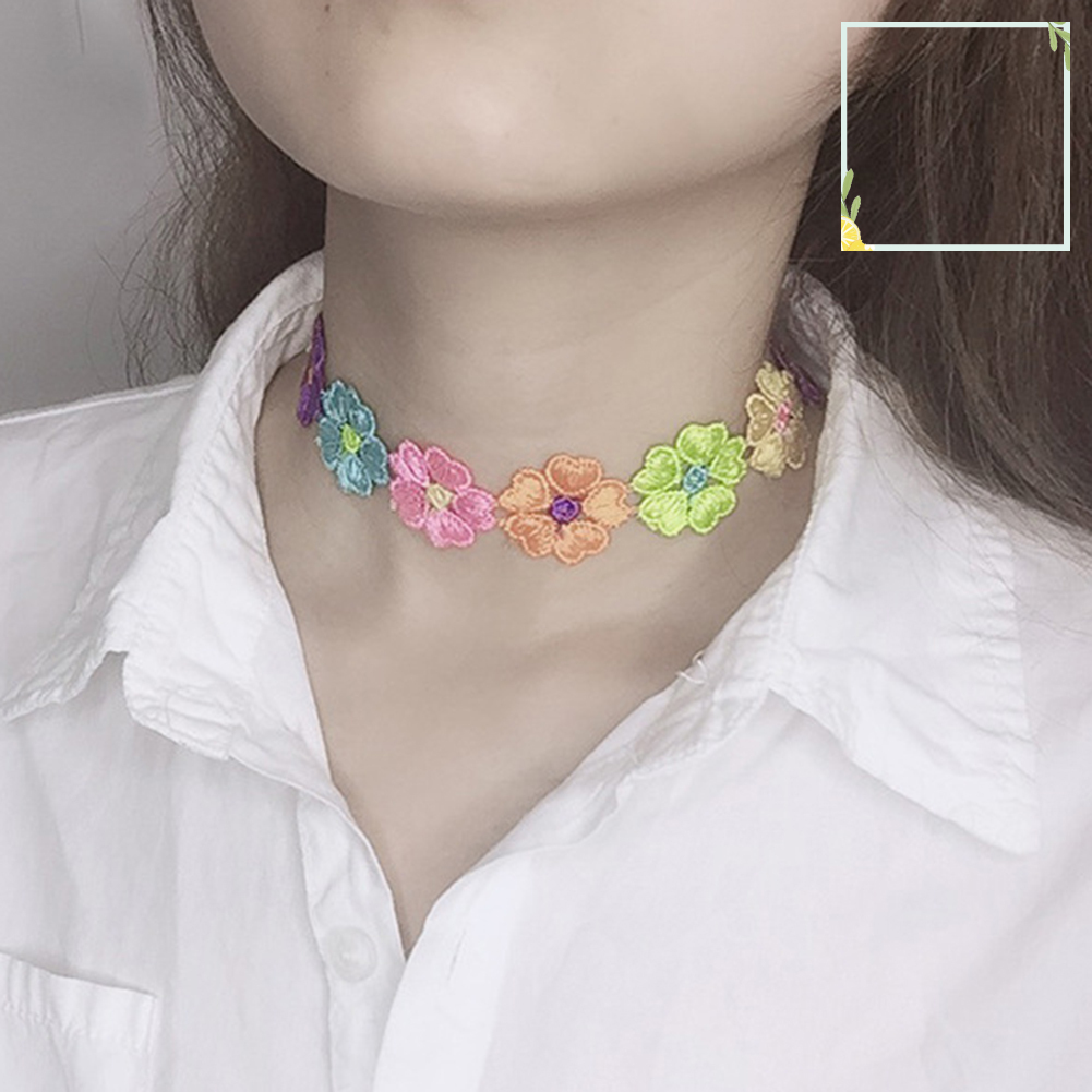 Vòng Cổ Choker Thêu Hình Trái Tim / Bông Hoa / Bướm Nhiều Màu Ngọt Ngào Cho Nữ