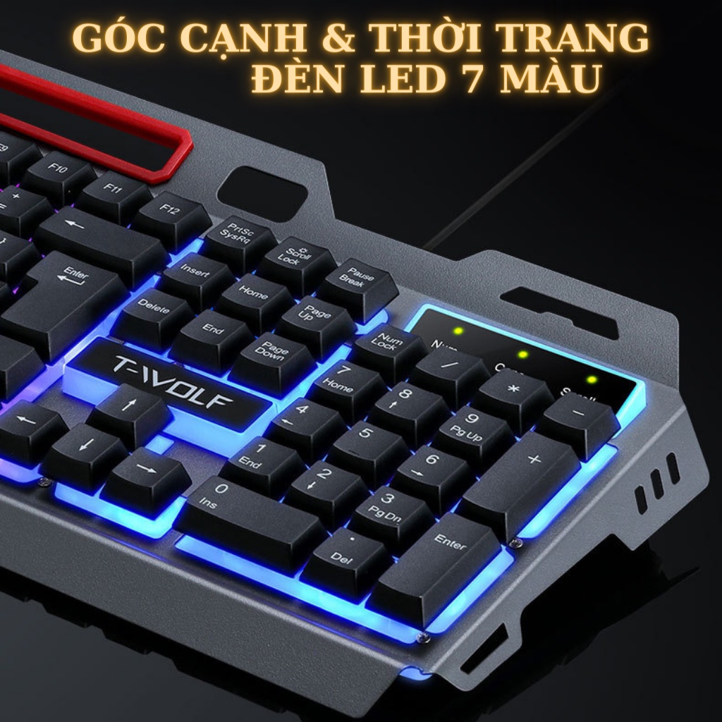 Bàn phím giả cơ chuyên gaming T16 thế hệ mới chính hãng T-Wolf, led 7 màu ấn tượng đỉnh cao dành cho game thủ