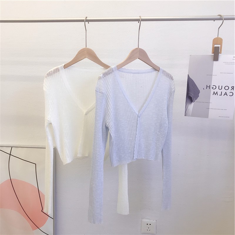 Áo khoác cardigan dệt kim mỏng dáng rộng ngắn chống nắng thời trang hàn quốc