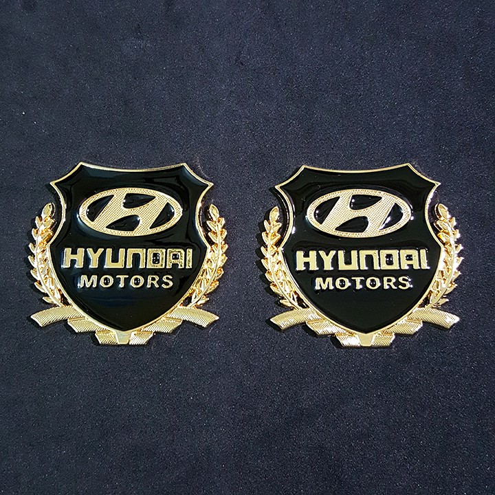 Bộ 2 miếng dán logo kim loại chữ HYUNDAI bông lúa