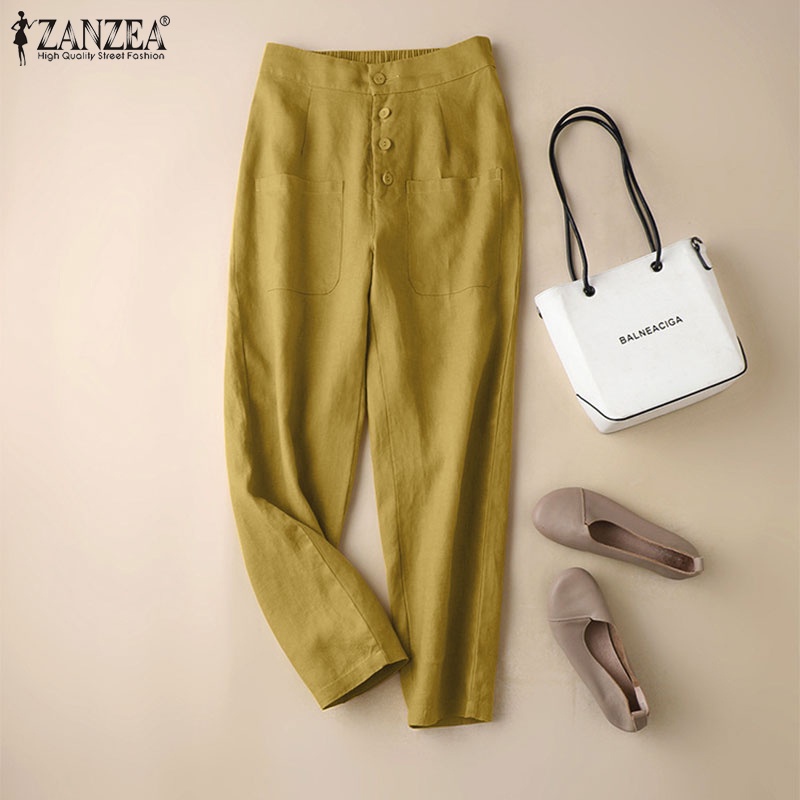 Quần ZANZEA ống rộng màu trơn phong cách Hàn Quốc cho nữ
