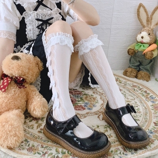 Stretchable Japanese Lolita Socks White Knee Socks with Lace Lolita Calf Socks Women Knee Socks Jk Lace Bow Socks Long Socks