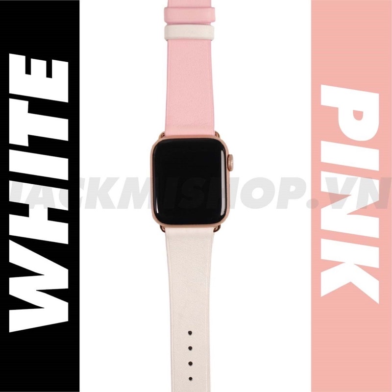 [BẢO HẢNH 1 NĂM] Dây Da BÊ SWIFT may tay thủ công màu Hồng/Trắng khóa Bướm cho Apple Watch series 1/2/3/4/5/6/7