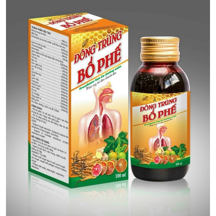 siro ho ĐÔNG TRÙNG BỔ PHẾ prostibame cao lá thường xuân tỏi đen mật ong chanh đào giúp bổ phế giảm ho tiêu đờm