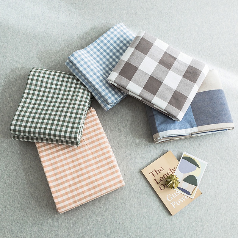Bộ ga gối cotton tici kẻ caro drap giường bo chun 1m2 1m4 1m6 1m8 2m2 cao cấp - Otama Bedding