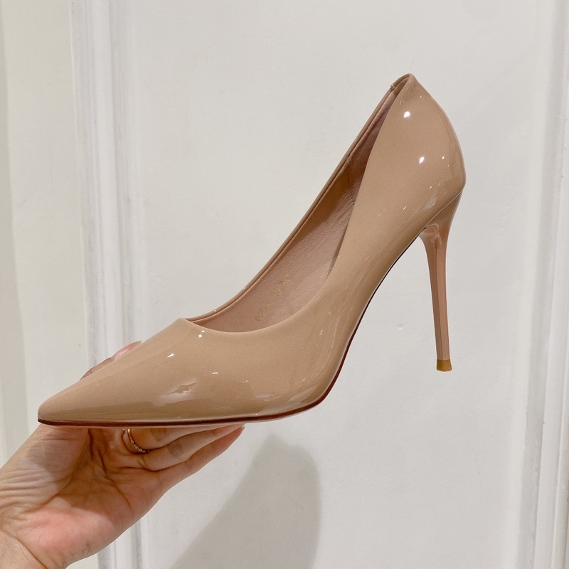 Giày cao gót da bóng mũi nhọn gót đũa cao cấp đơn giản