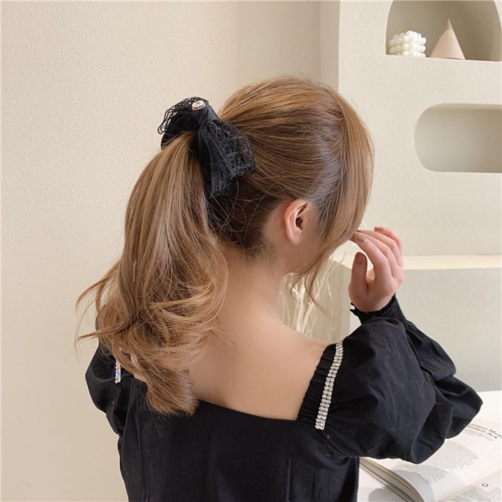 Kẹp Tóc Hình Nơ / Chuối Phối Ren Rỗng Kiểu Đại Học Ngọt Ngào